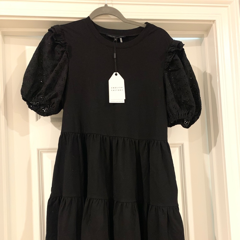 English Factory black eyelet puff sleeve dress NWT